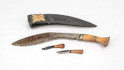 Khukuri knife of the Gurkha troops, India, 20th century. Blade curved towards the cutting edge 