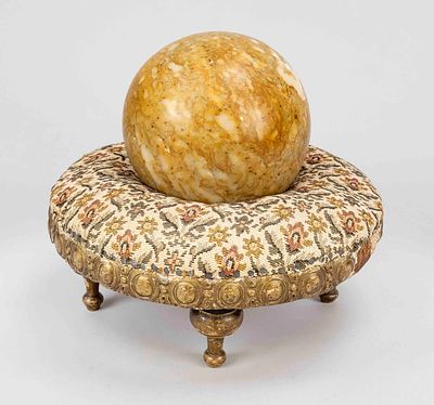 Rock ball on stool, 2nd half of the 19th century. Round solid ball made of marble-like hard 