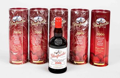 5 bottles of Scotch single malt whisky, England 21st century, Glenfarclas Distilled 2006 in 