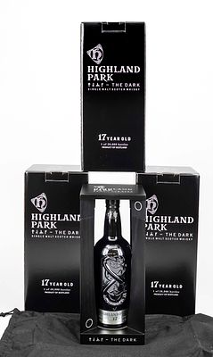 3 bottles of whisky, England 21st century, Highland Park 17 years The Dark, 700ml, 52.9%. Each 