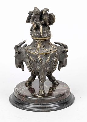 Figurative inkwell (Ganymed and the Eagle), France early 19th century, bronze on round marble 