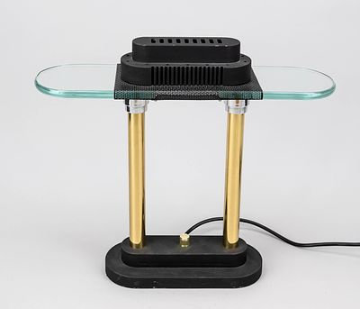 Designer table lamp ''Bankers,'' 1980s, metal, plastic, glass. Designed by Robert Sonneman for 