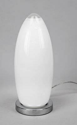 Designer table lamp ''Gherkin,'' Italy, circa 2000, chrome-plated iron base, etched triplex 