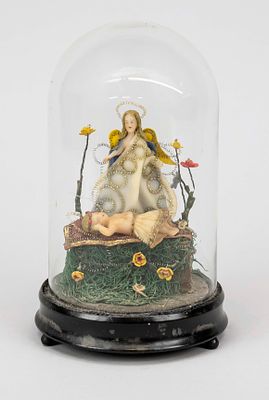 Monastery work Angel with Christ Child under glass dome, 1st half of the 20th century, wooden 