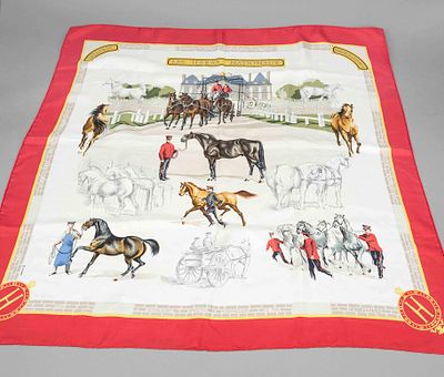 Hermes, polychrome patterned square scarf made of pure silk, rolled hem, minimal signs of 