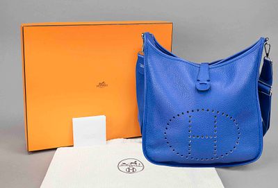 Hermes, Evelyne Taurillon Clemence Leather Bag, royal blue grained Clemence leather with large 