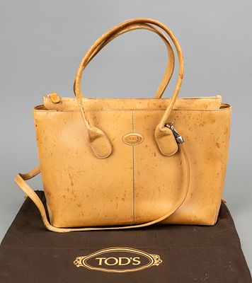 Tod's, Vintage Di Bag, cognac-colored leather, silver-colored hardware, medium-length rolled 