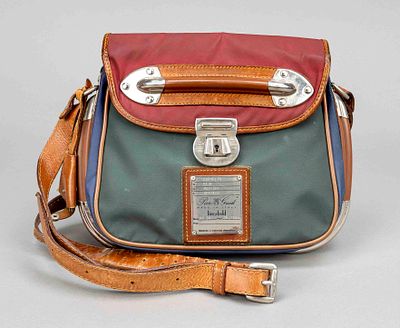 Piero Guidi, Vintage Lineabold Crossbody Bag, multicolored nylon fabric with cognac-colored 