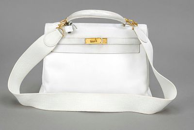 Hermes, Vintage Kelly Bag 32, ivory-colored fine-grained leather, gold-colored hardware, short 