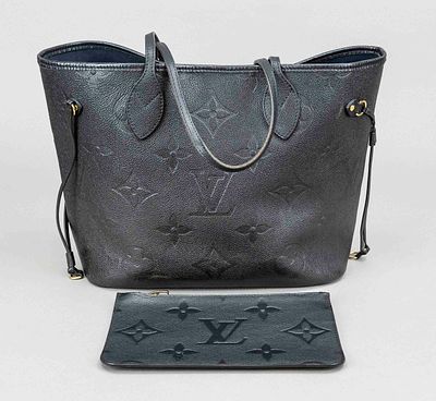Louis Vuitton, Neverfull Monogram Empreinte Leather Bag, black coarse-grained cowhide leather 