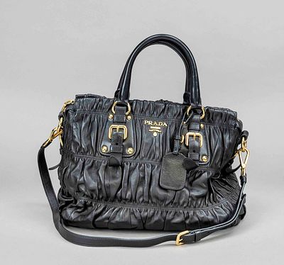 Prada, Black Quilted Nappa Leather Gaufre Tote Bag, black soft nappa leather with ruffles 