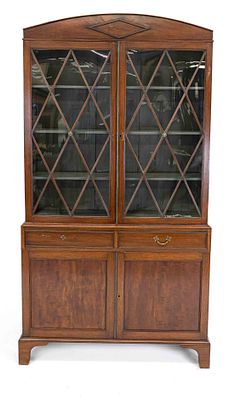 English glass cabinet, early 19th century, mahogany, two-piece, 2-door lower section with two 
