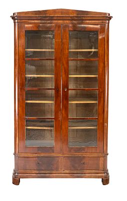 Biedermeier bookcase, early 19th century, mahogany, 2-door glazed body with rounded corners and 