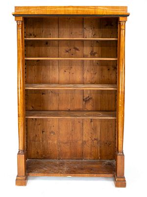 Open bookcase in Biedermeier style, 19th/20th century, cherry wood, straight body flanked by 