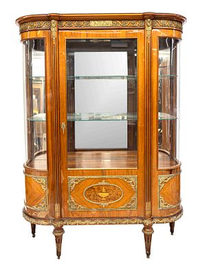 Decorative display cabinet, 20th century, walnut, strongly rounded, glazed body with one door 