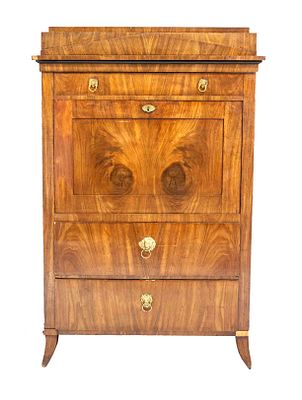 Biedermeier secretary desk, early 19th century, mahogany with continuous veneer pattern 
