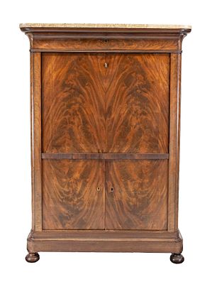 Biedermeier secretary desk, circa 1830, mahogany with continuous inverted veneer pattern 