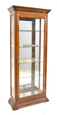 French-style display cabinet, 20th century, walnut-colored wood, straight 3-sided body with 