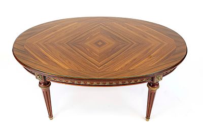 Coffee table, 20th century, walnut with brass applications, fluted legs, glass top, 55 x 125 x 70 cm