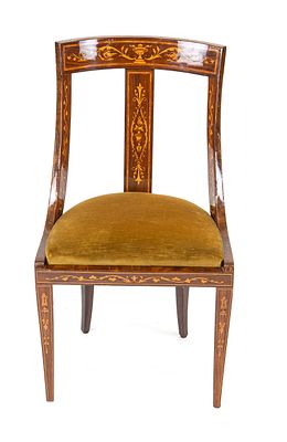 Decorative chair in Biedermeier style, 20th century, walnut with floral inlays in maple, 88 x 