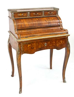 Ladies' secretary, period furniture, 20th century, walnut, mahogany, and other fine woods 