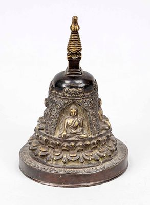 Stupa, Tibet, 19th/20th century, bronze. Circumferential relief decoration with Buddhas in 