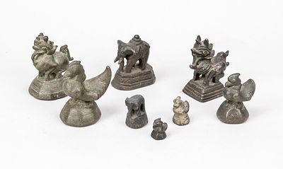 8 figurative opium weights, Burma/Myanmar, 19th century and/or older, bronze, H. up to 7 cm