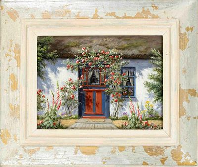 Signed Grote/Grate, 2nd half of the 20th century, country house entrance, oil on plywood 
