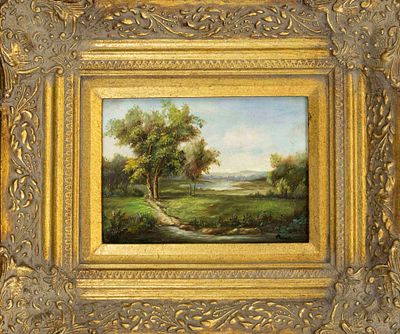 Signed Hassler, mid-20th century, small pre-Alpine landscape, oil on wood, signed lower right 