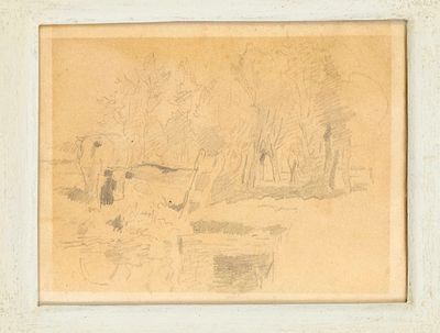 Thomas Herbst (1848-1915) (attrib.), Cows in a pasture, pencil drawing on paper, unsigned 
