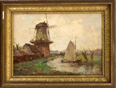 Josef Helmut Schilhabel (1896-1970), Impressionist landscape with windmill, oil on wood, signed 