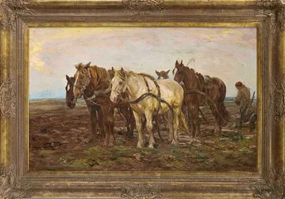 Max Hein-Neufeldt (1874-1953), large field landscape with horse-drawn cart, oil on canvas 