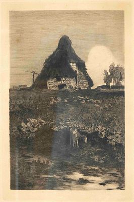 Hans am Ende (1864-1918), Farmhouse in the Moor, etching, signed lower left in the plate 