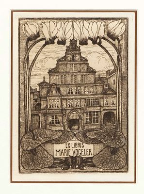 Heinrich Vogeler (1872-1942), two bookplates ''Franz Vogeler'' and ''Marie Vogeler,'' etchings 