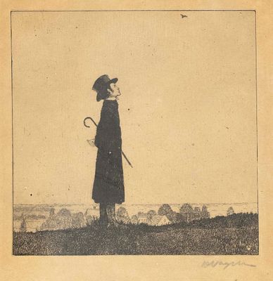 Heinrich Vogeler (1872-1942), The Lark (Self), etching on vellum, Rief 24, signed lower right 