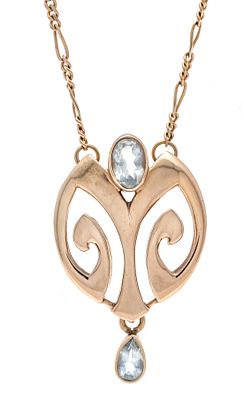 Art Nouveau necklace GG 333/000 featuring one oval-faceted and one teardrop-faceted aquamarine 