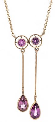 Art Nouveau necklace GG 333/000 with 2 teardrop-shaped and 2 round-faceted colored stones each 