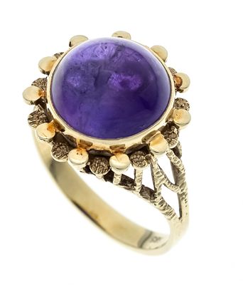 Amethyst ring GG 585/000 with a round amethyst cabochon 11 mm, RG 54, 5.4 g