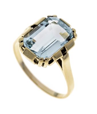 Aquamarine ring GG 585/000 with an emerald-cut faceted aquamarine 13.0 x 9.2 mm, in a very 