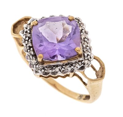 Amethyst and Diamond Ring GG/WG 585/000 with a cushion-cut amethyst 10 x 10 mm, light violet 