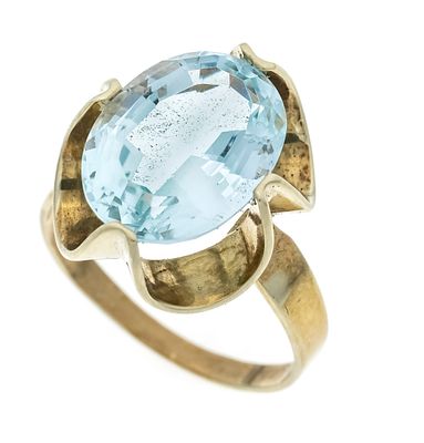 Aquamarine Ring GG 333/000 with one oval-faceted aquamarine 14.4 x 10.8 x 7.2 mm in pale blue 