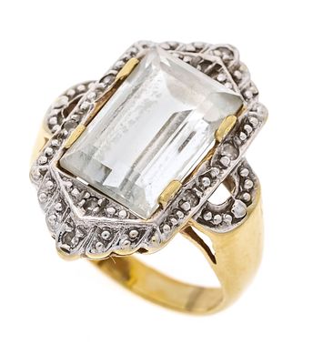 Aquamarine and diamond ring GG/WG 585/000 with a baguette-cut faceted aquamarine 12 x 8 mm in a 