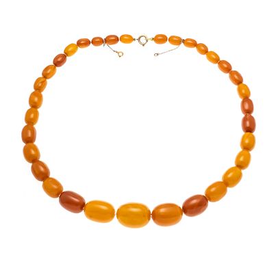Amber necklace with spring ring and SI chain, gold-plated metal, strand of 43 butterscotch 
