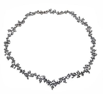Ehinger Schwarz silver necklace, unmarked, hallmarked, floral design with round-faceted 