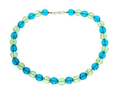 Glass necklace with hook clasp, 925/000 silver, strand of faceted light green and 