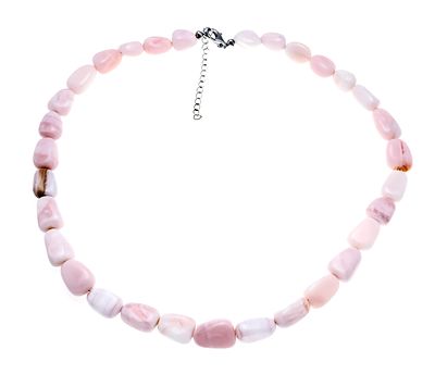 Pink opal necklace with lobster clasp and extension chain, 925/000 silver, strand of pink opal 