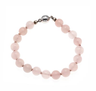 Rose quartz bracelet with "long" patent clasp, WG 750/000, strand of 18 rose quartz beads 