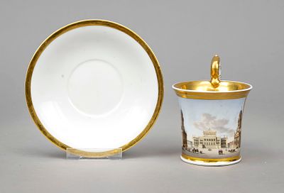 View cup with saucer, KPM Berlin, mark 1830–40 (UT 1870–1945), 1st choice, kalathos shape with 