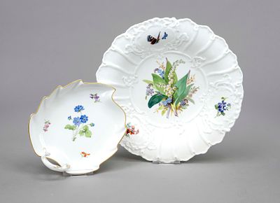 Two pieces, Meissen, relief bowl, Pfeiffer mark 1924–34, second-grade, model no. F 152 a 