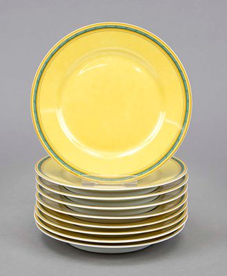 Nine bread plates, Herm&egrave;s, Paris, late 20th century, smooth shape, toucan decoration 